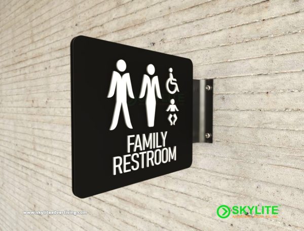 acrylic family restroom sign with gi metal holder