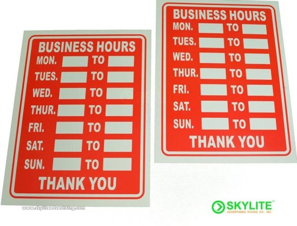 acrylic printed business hours sign 1