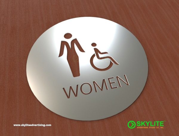 aluminum laser cut in mens womens restroom sign