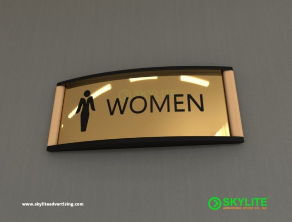 bathroom sign curved brass metal etched letters or print