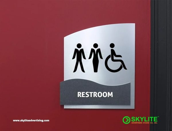 engraved metal bathroom sign