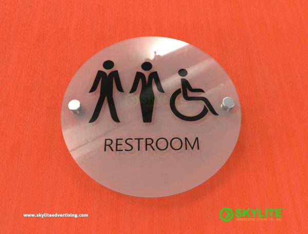 frosted acrylic all gender restroom sign circular