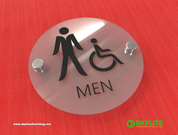 frosted acrylic mens or womens restroom sign circle