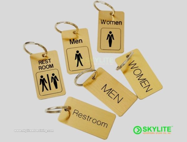 men and women bathroom key tag engraved metal 1