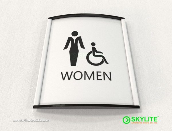 mens womens restroom sign curved metal with metal inserts