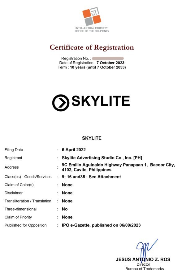 skylite certificate of ip 2